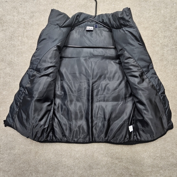 Fila Sport Y2K Puffer Vest Small Black Full Zip Retro Patch Athleisure Warm - Picture 11 of 12